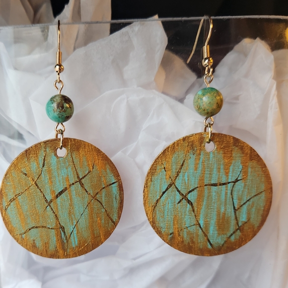 Jewelry - Gold and Turquoise Dangle Earrings Handmade